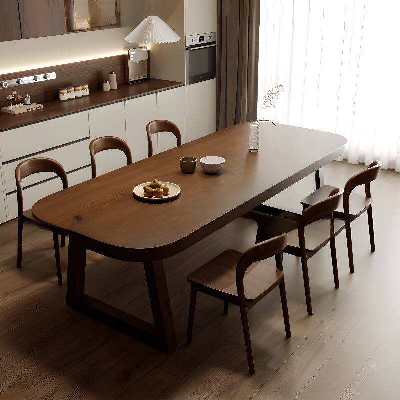 Contemporary Rectangular Dining Table with Pine Wood Top in Sepia and Fixed Mechanism