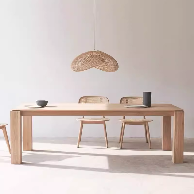 Contemporary Rectangular Dining Table with Pine Wood Top, Fixed Mechanism in Natural Finish