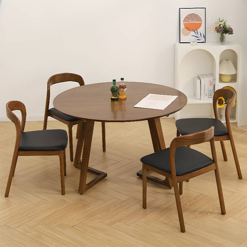 Casual Brown Rounded Rubberwood Dining Table with Fixed Mechanism