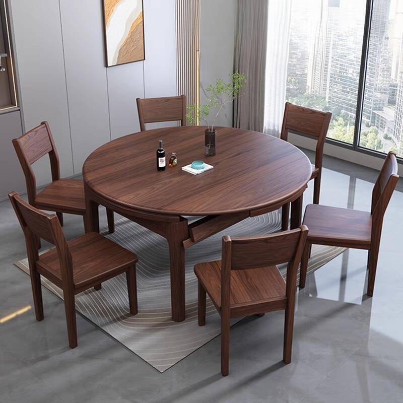 Art Deco Dining Table with Timber Top, Fold-away Leaf, Extendable, Sepia Colour