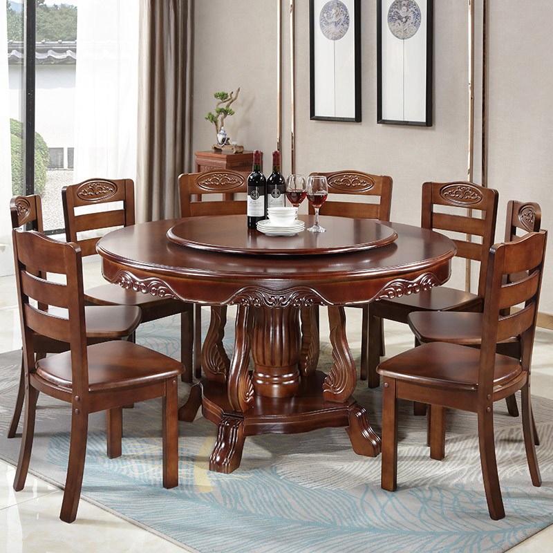 Art Deco Rounded Dining Table with Timber Top, Lazy Susan, Seats 4/6, Sepia Colour