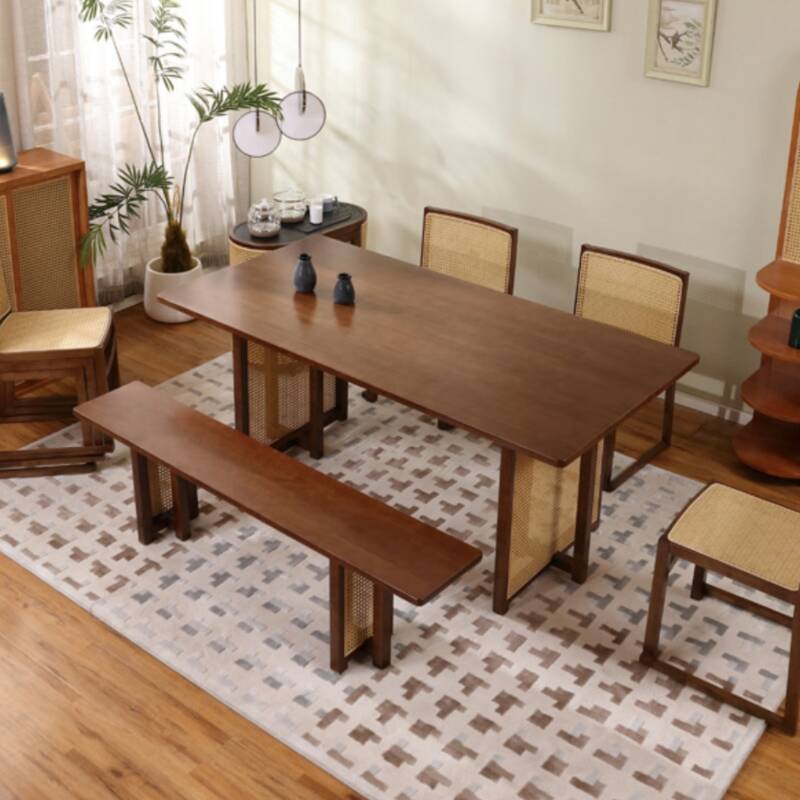 Casual Rectangular Cocoa Rubberwood Dining Table with Fixed Mechanism