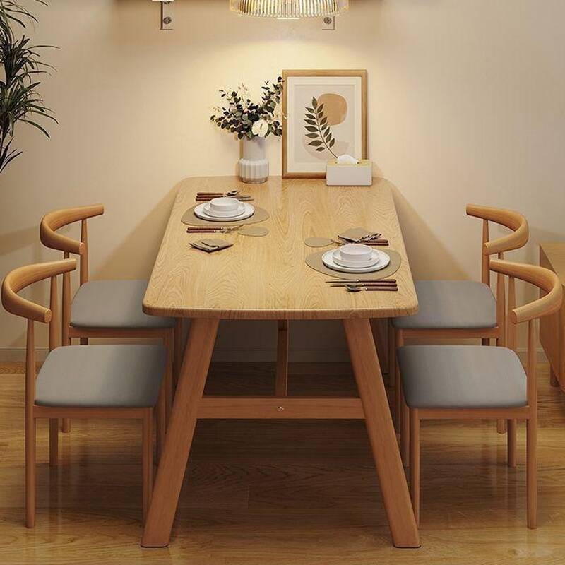 Contemporary Rectangular Dining Table in Chalk/Tan/Sand with Wooden Top and Fixed Mechanism