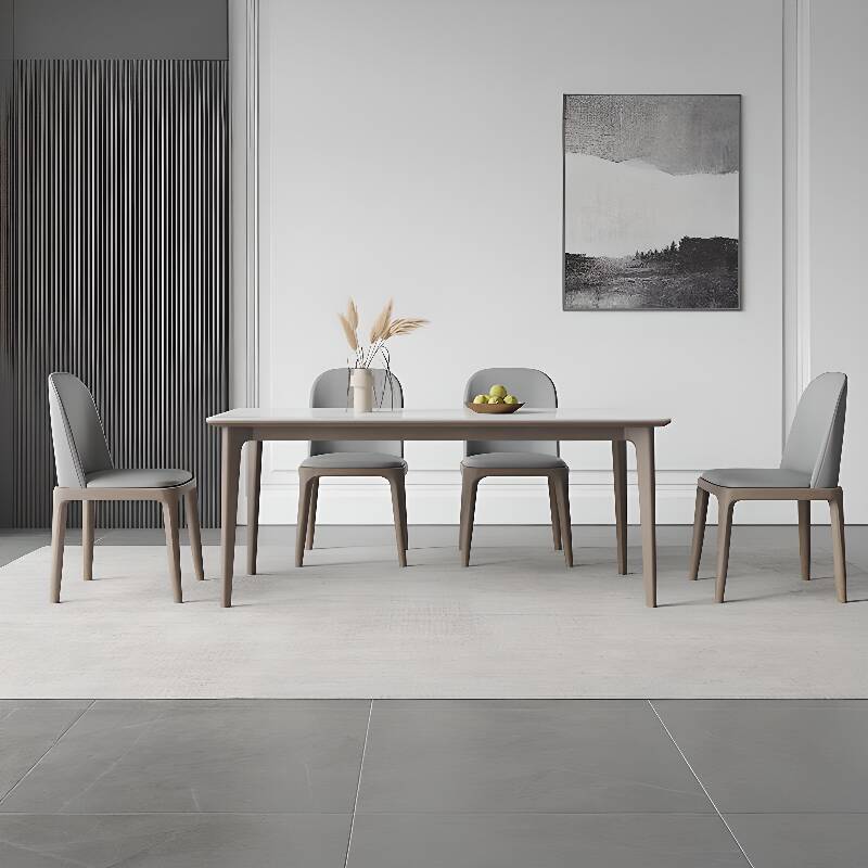 Contemporary Rectangular Dining Table with Slate Stone Top, Standard Height, Fixed Mechanism in White