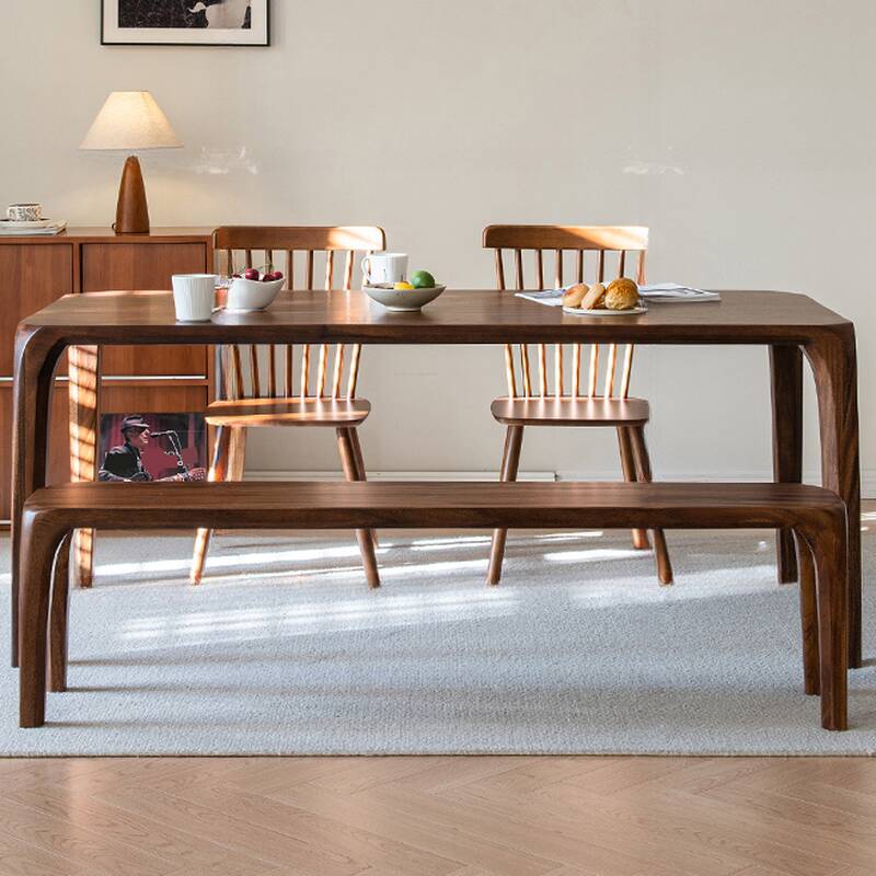 Contemporary Rectangular Table with Natural Wood Top, Fixed Mechanism in Sepia