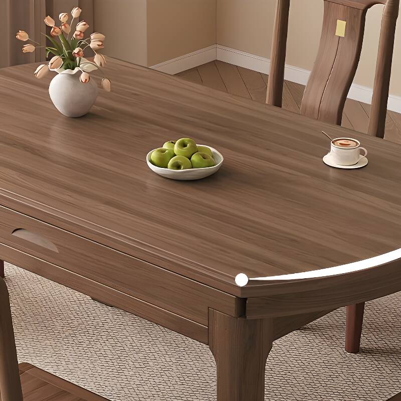 Casual Rounded Extendable Dining Table with Natural Wood Top and Fold-away Leaf in Cocoa