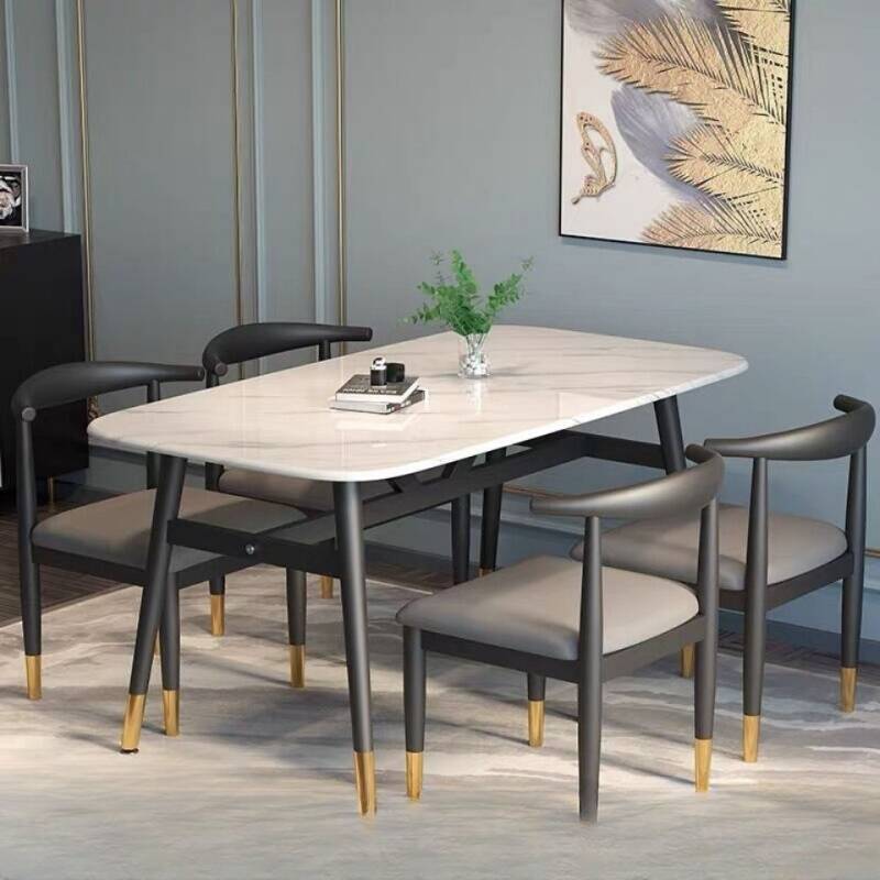 Luxurious Rectangular Table with Midnight Black/Chalk Wooden Top and Fixed Mechanism