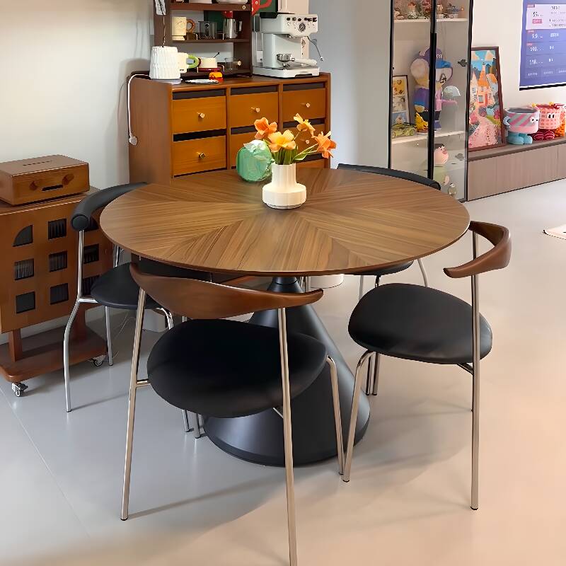 Casual Rounded Dining Table with Natural Wood Top in Cocoa and Fixed Mechanism