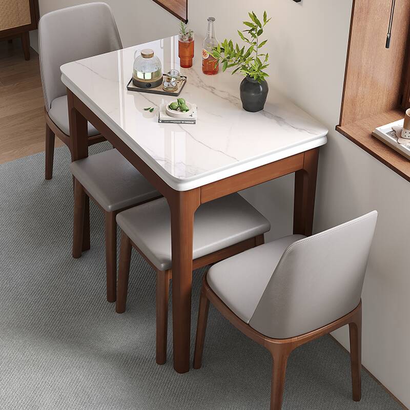 Contemporary Rectangular Dining Table with Slate Stone Top, Fixed Mechanism in White