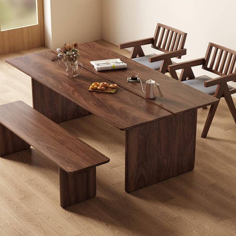 Contemporary Rectangular Table with Solid Walnut Top, Standard Height, Fixed Mechanism in Sepia