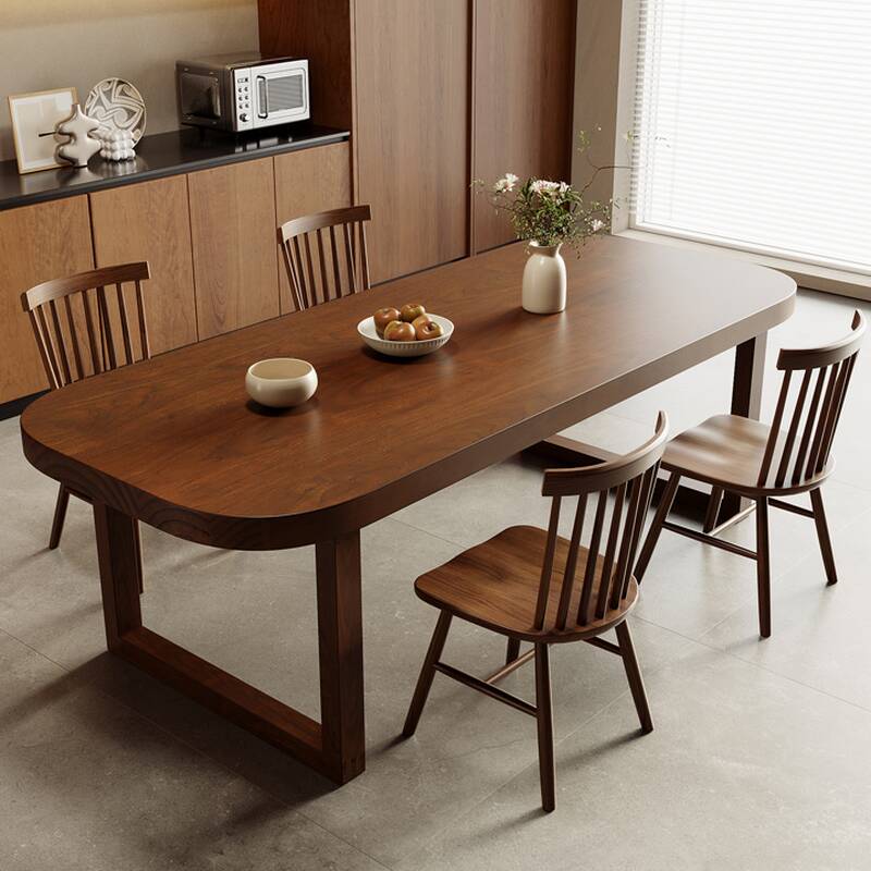 Contemporary Oblong Dining Table with Pine Wood Top in Sepia and Fixed Mechanism