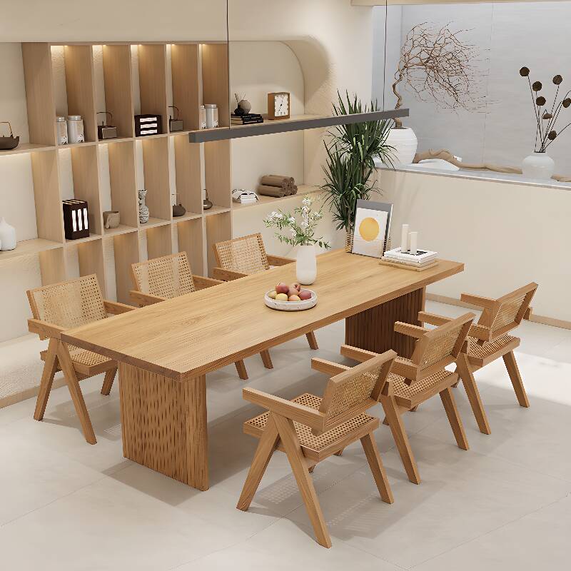 Casual Rectangular Dining Table with Pine Wood Top in Natural Finish and Fixed Mechanism