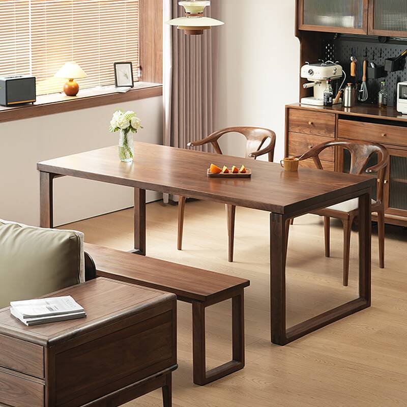 Casual Rectangular Dining Table with Natural Wood Top, Fixed Mechanism, and Cocoa Colour