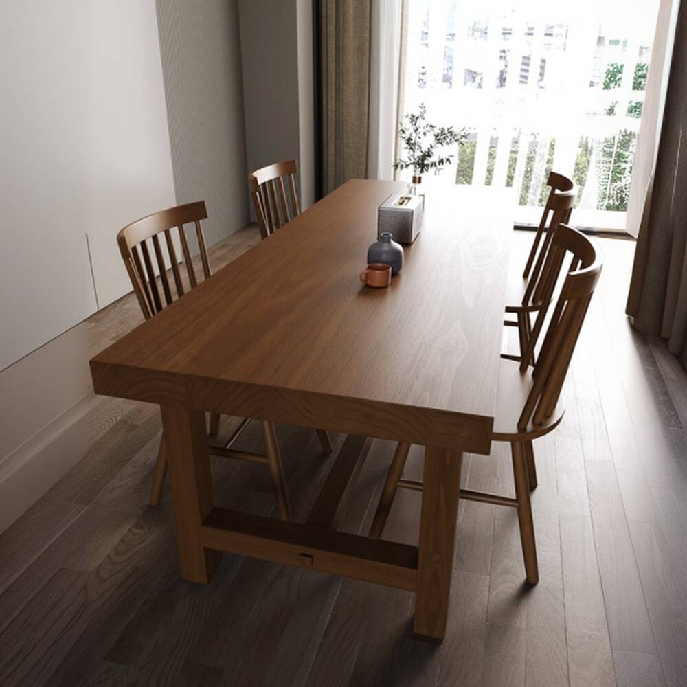 Contemporary Rectangular Dining Table with Natural Wood Top in Sepia and Fixed Mechanism