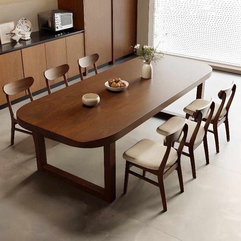 Contemporary Oblong Dining Table with Ash Wood Top in Sepia and Fixed Mechanism