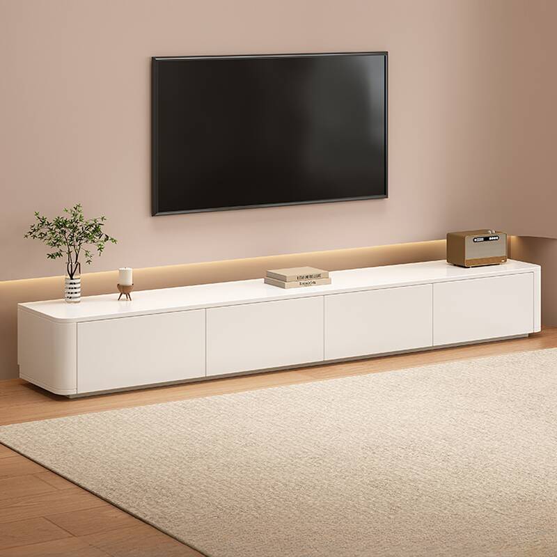 Beige Contemporary TV Stand with 4 Drawers, Cable Management, and Ventilation Features