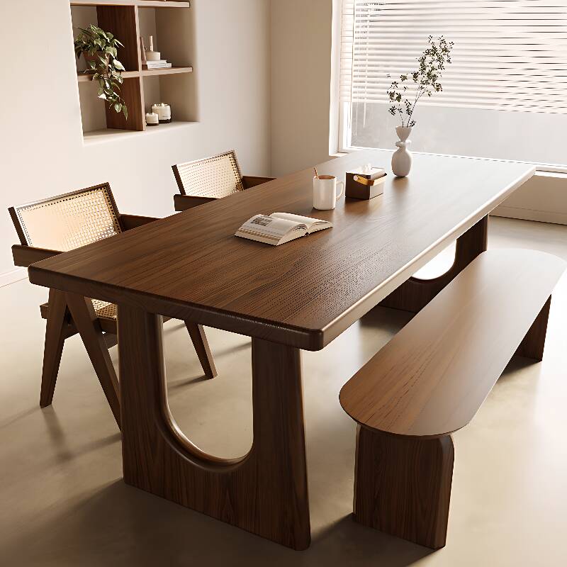 Contemporary Rectangular Dining Table with Pine Wood Top, Fixed Mechanism, Sepia Colour