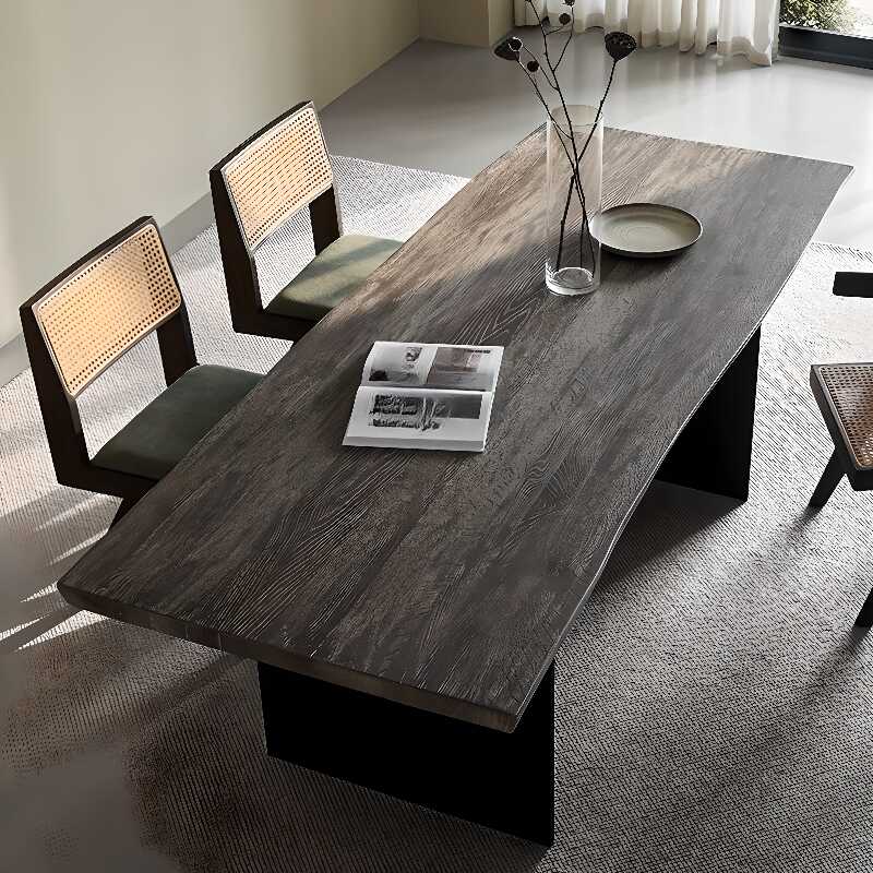 Trendy Rectangular Dining Table with Pine Wood Top, Fixed Table Mechanism in Ink Colour