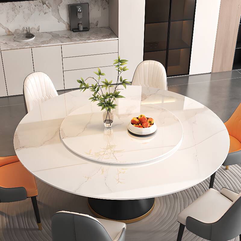 Casual Rounded Dining Table with Chalk Slate Stone Top and Fixed Mechanism