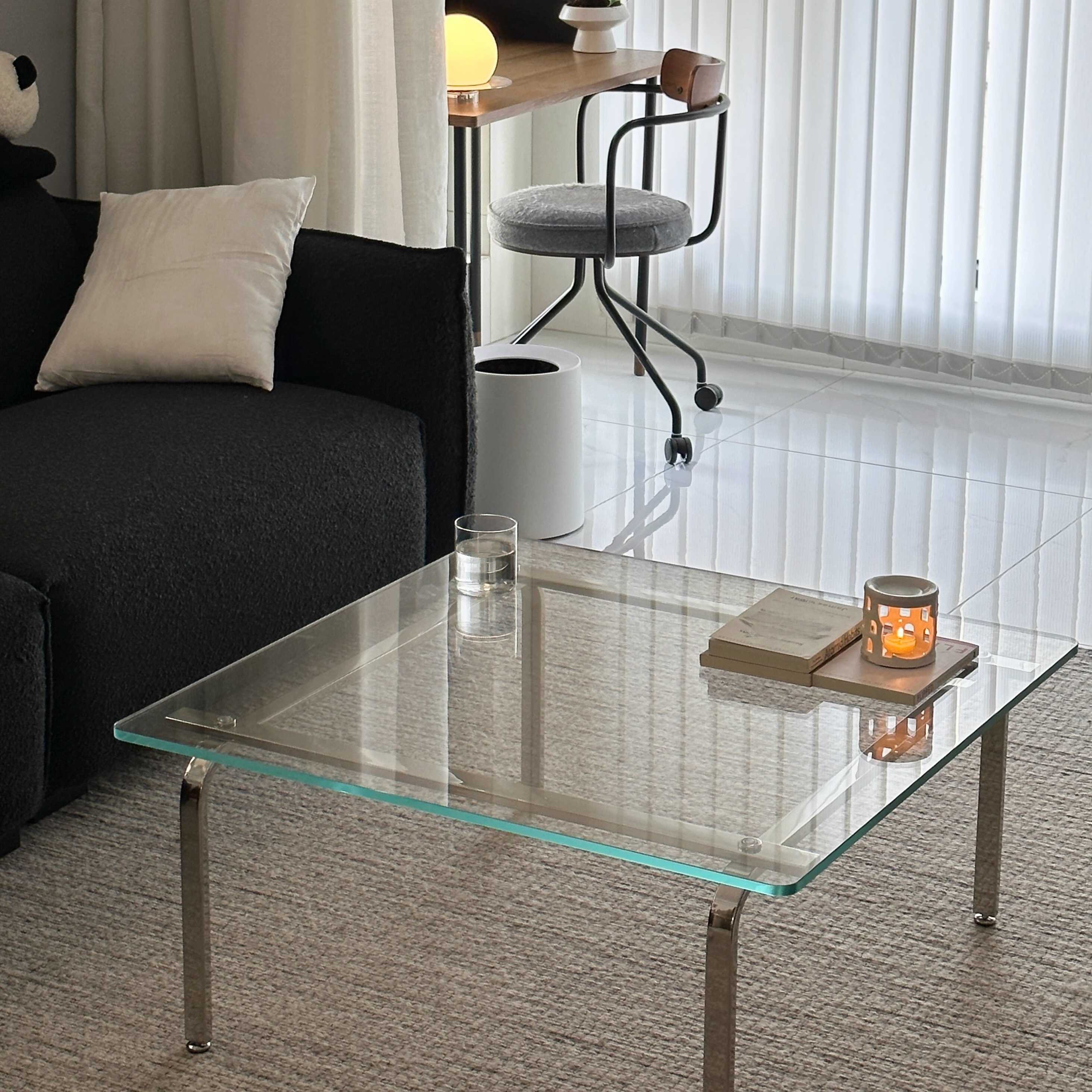 Trendy Single Hardened Glass Geometric Accent Table with 4 Legs and Translucent Top
