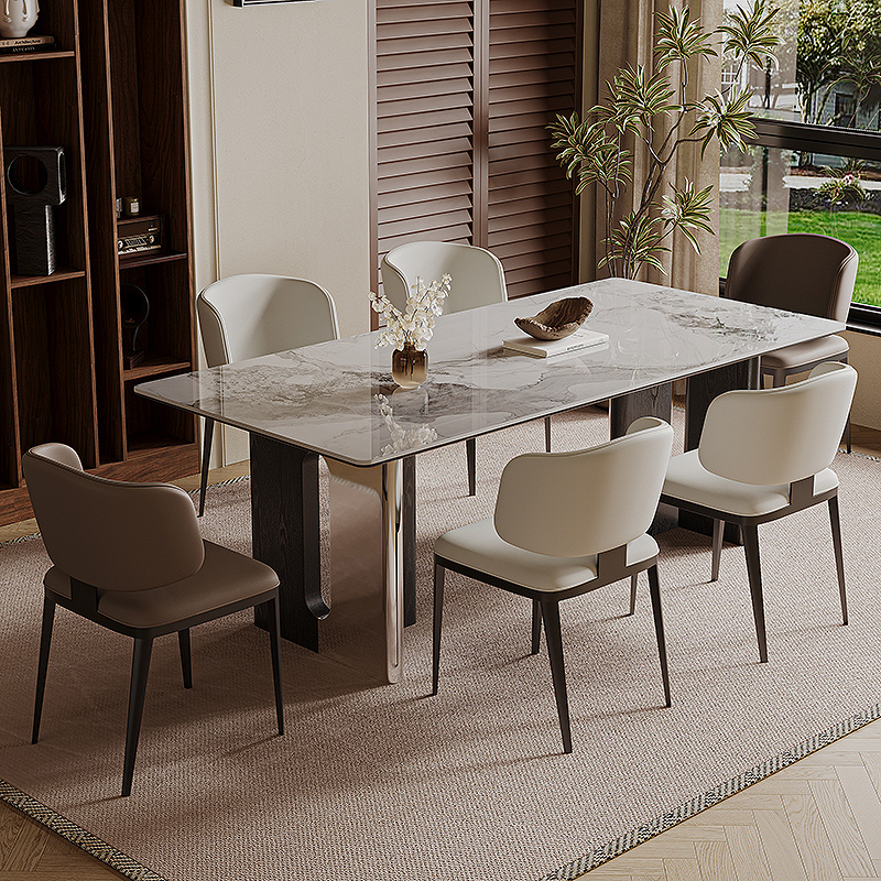 Casual Rectangular Dining Table with Chalk Slate Stone Top and Fixed Mechanism