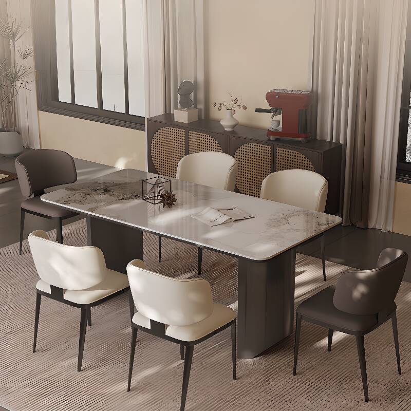 Casual Rectangular Dining Table with Dove Grey Sintered Stone Top and Fixed Mechanism