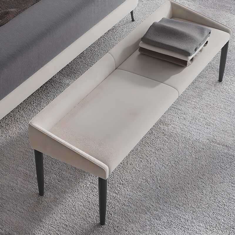 Casual Light Gray Upholstered Solid Colour Bedroom Bench with Rear Seat Back, Arms, and Cushioned Seat