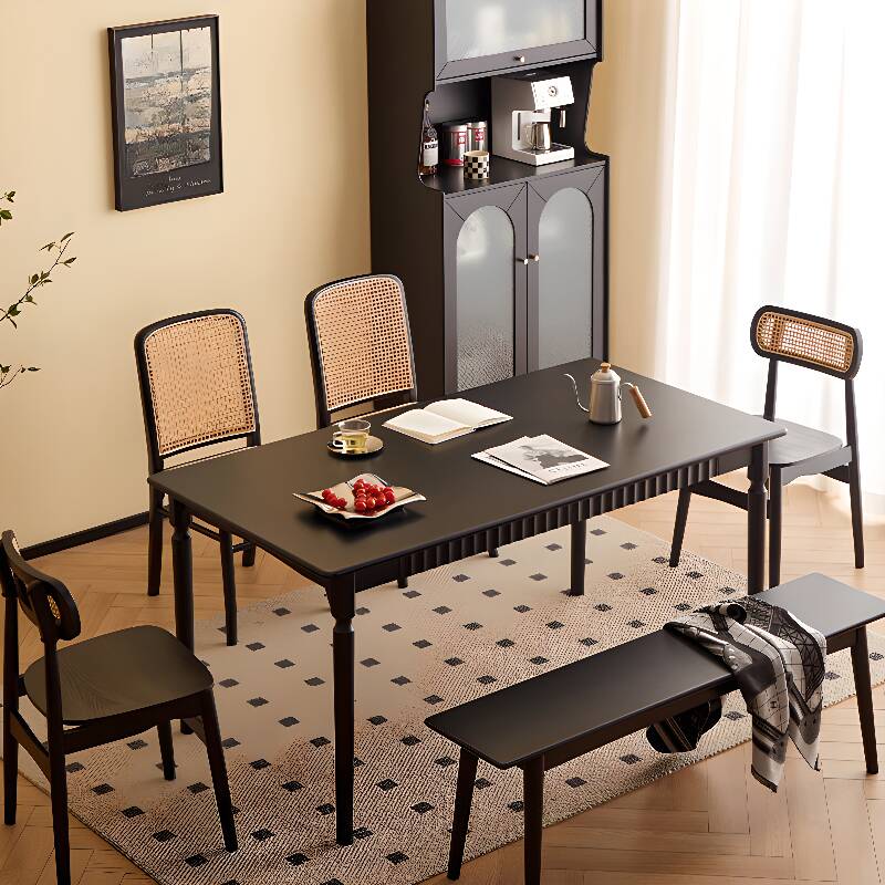 Casual Rectangular Dining Table with Rubberwood Top, Fixed Mechanism, Chalk/Natural Finish/Apricot Colour, and Repository Storage