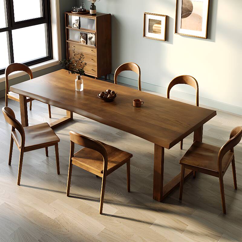 Simplistic Rectangular Dining Table with Lumber Top, Fixed Mechanism, and Natural Finish