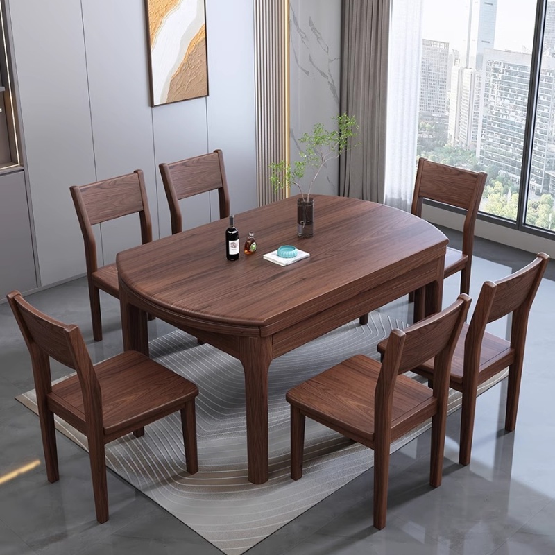 Casual Oblong Dining Table with Natural Wood Top, Cocoa Colour, Extendable Fold-away Leaf