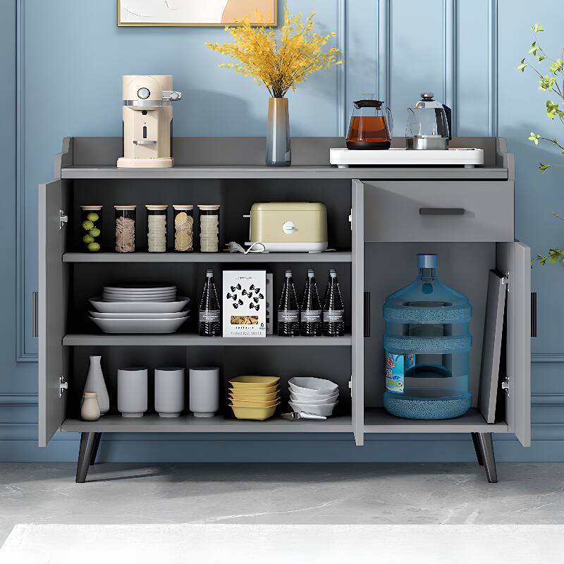 Dove Grey Sideboard with 1 Drawer, Cupboard, Sintered Stone Countertop, Adaptable Shelf, and 2/3 Doors - Unattached