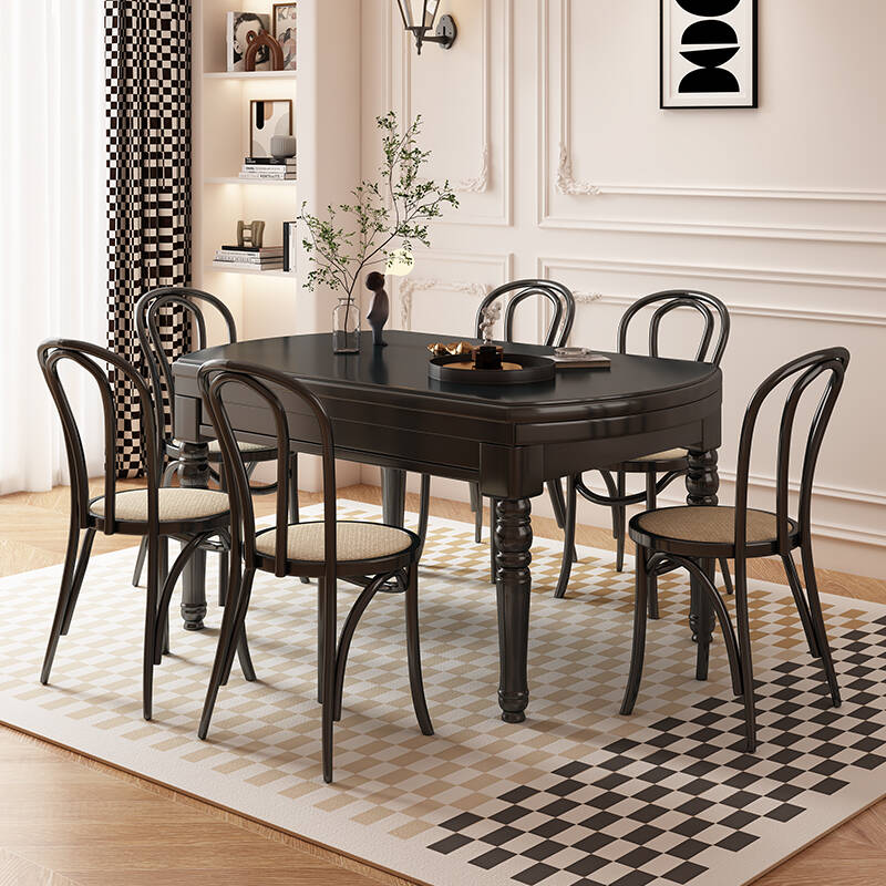 Casual Oblong Dining Table with Rubberwood Top, Fold-away Leaf in Ink, Extendable