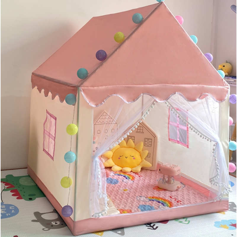 Indoor Square Textile Play Tents with Floor, Tent Pole, Windows & Illuminating