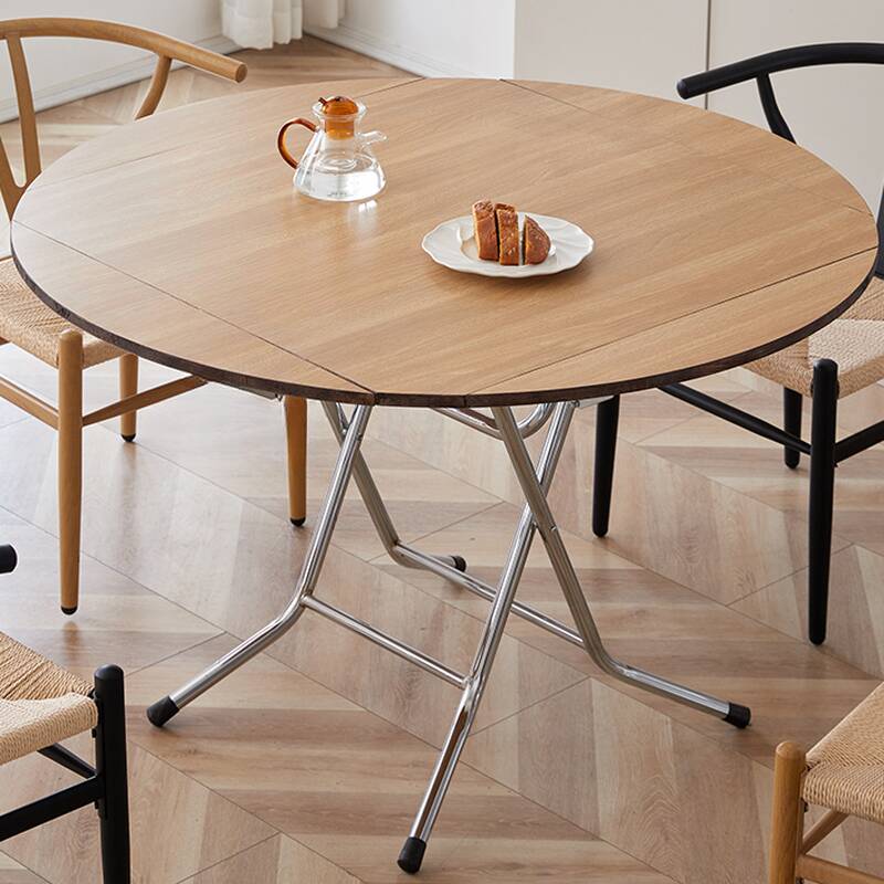 Art Deco Rounded Dining Table in Wood Colour with Timber Top and Pop Up Mechanism