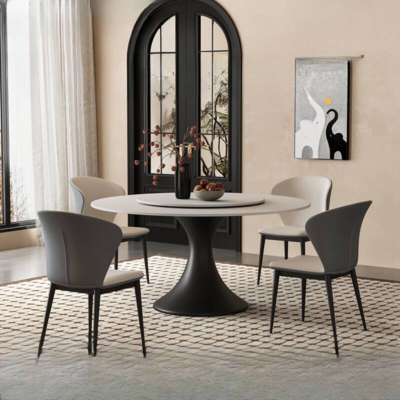 Casual Rounded Slate Stone Dining Table with Chalk Top and Lazy Susan Mechanism