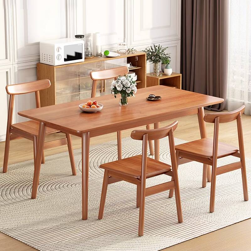 Casual Rectangular Dining Table with Natural Finish Rubberwood Top and Fixed Mechanism