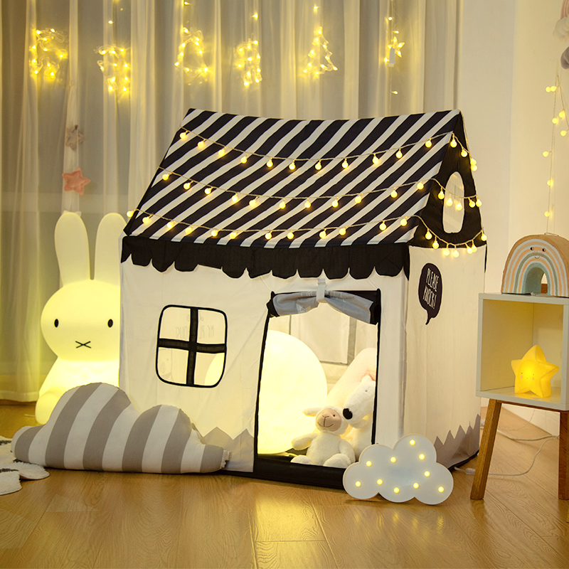 Indoor Square Cloth Play Tents with Windows, Skylight & Floor, Midnight Black