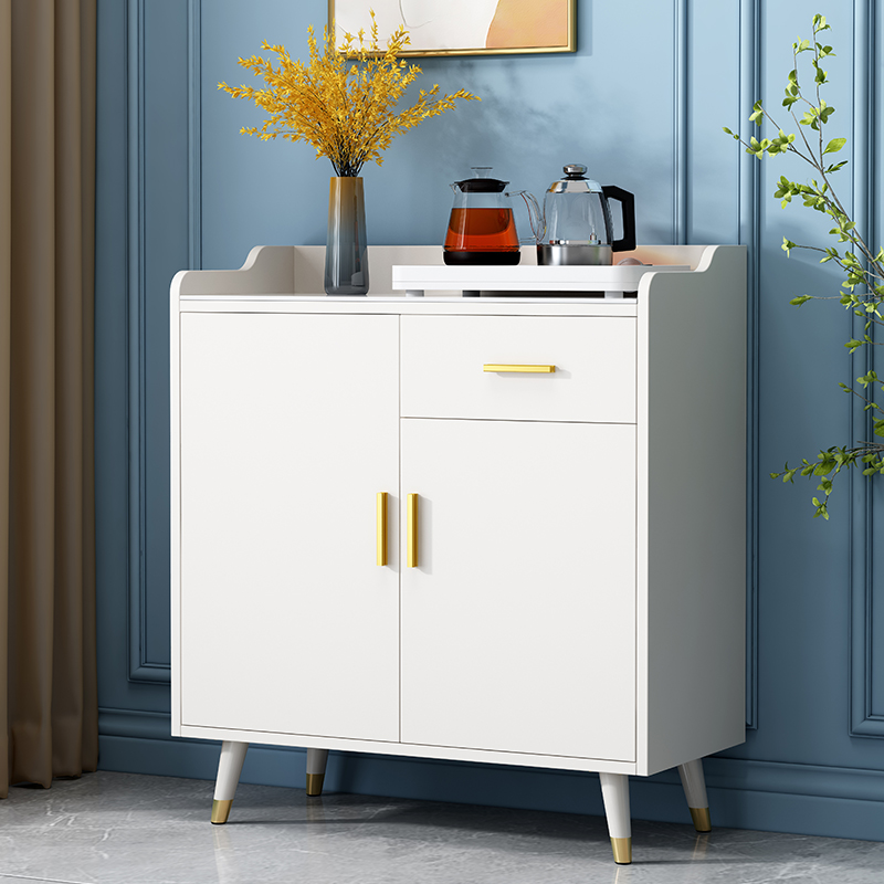 White Parlor Server with 1 Drawer, Closet, Sintered Stone Countertop, Adaptable Shelf, and 2/3 Doors