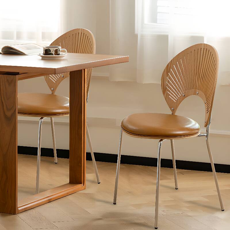 Art Deco Side Chair with Slatted Back, Cushioned Alloy Legs