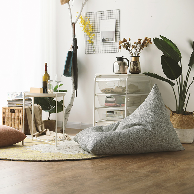 Refillable Auburn/Beige/Gray Cotton Blend Armless Bean Seat with Expanded Polypropylene Beans Filing and Zipper Closure, Bean Bag Chair