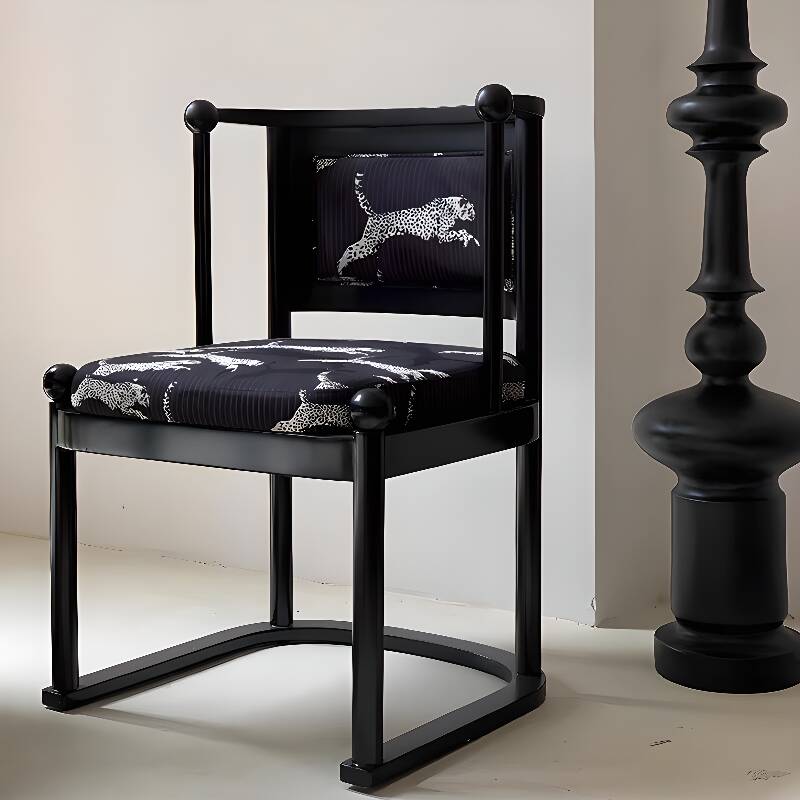 Art Deco Arm Chair with Ventilated Back, Cushioned Upholstery, Armrest, and Alloy/Timber Legs in Midnight Black