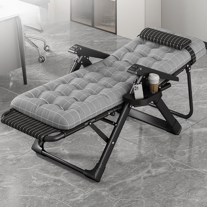 Tartan Patterned Fold-up Recliner Armchair with Padded Upholstery, Headrest, and Cup Holder Storage