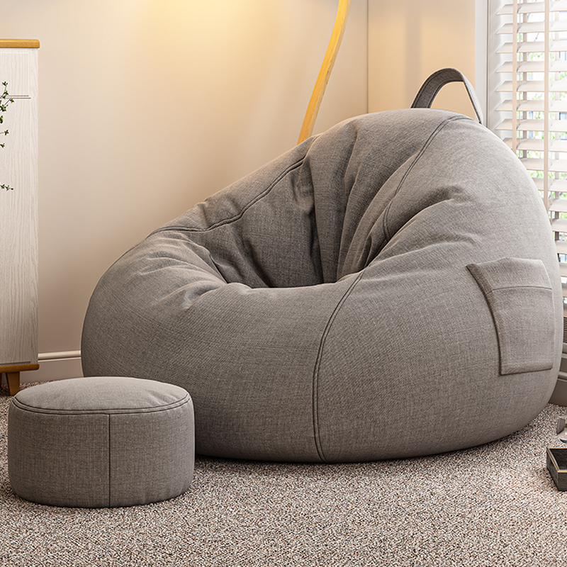 Solid Colour Bean Bag Set with Removable Cover, Bean Bag Chair, Seats 1, Expanded Polystyrene Beans, Canvas, Gray/Ivory/Azure