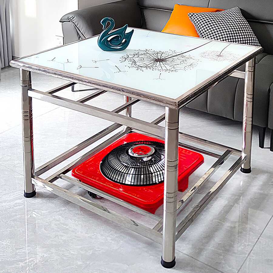 Square Dining Table with Steel Top, Multiple Colour, Repository Storage Included