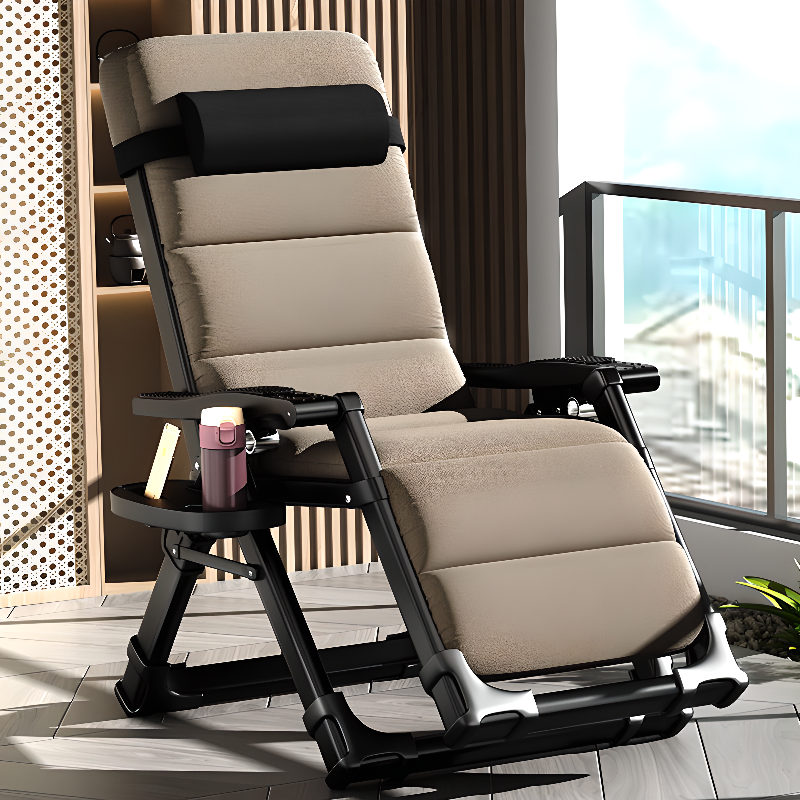 Fold-up Recliner Armchair with Padded Upholstery, Headrest, and Cup Holder