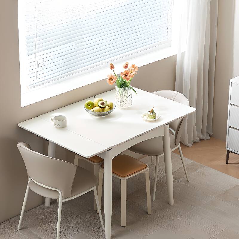 Casual Rectangular Extendable Dining Table with Vitreous Top, Fold-away Leaf, and Chalk Finish