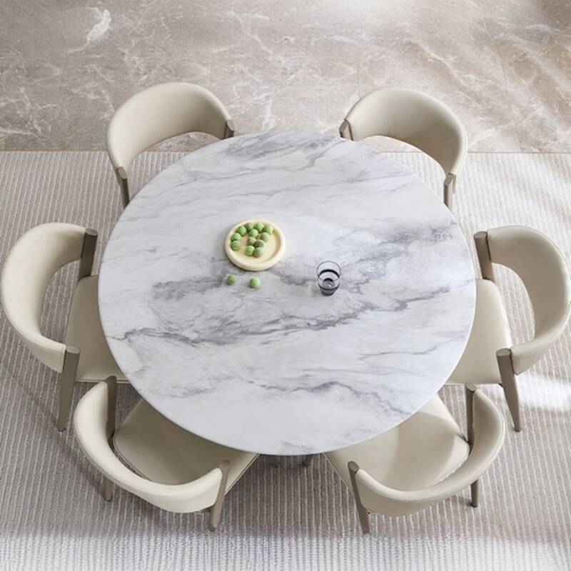 Casual Rounded Marble Top Dining Table with Multiple Colour and Lazy Susan/Fixed Mechanism