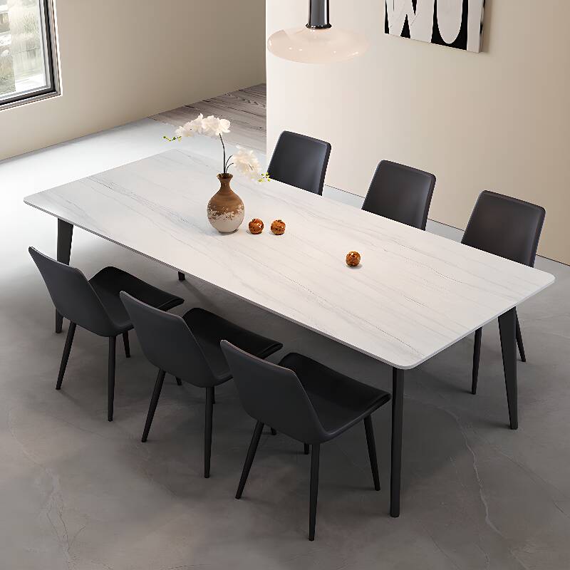 Casual Rectangular Dining Table with Slate Stone Top, Fixed Mechanism, and Chalk Finish