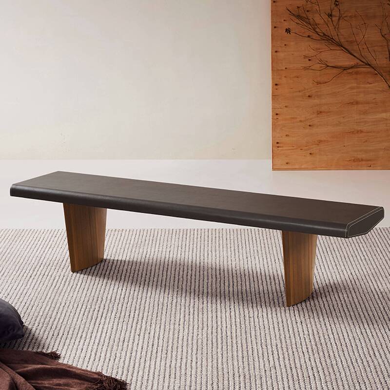 Midnight Black Casual Solid Colour Sitting Bench Indoor with Ash Base and Cushioned Seat