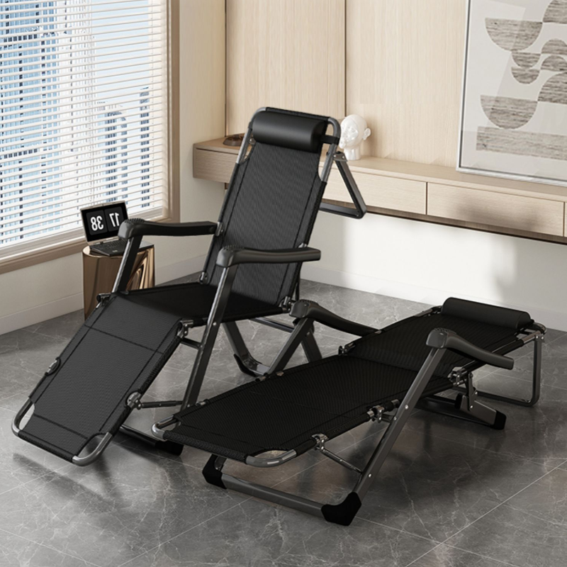 Fold-up Metal Recliner Armchair with Non-Rocking Base, Locking Back Angle, Headrest, and Independent Foot Movement